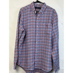Ralph Lauren Men's XL Red/White/Blue 100% Linen Long Sleeve Button Down Shirt